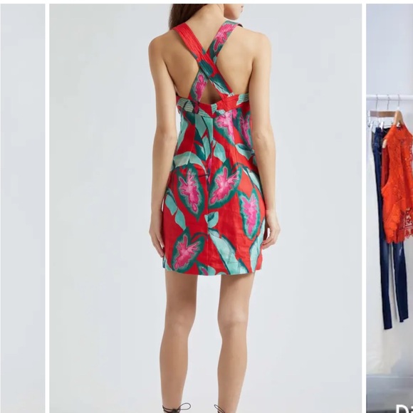 NEW • Farm Rio • Women’s Summer Foliage Linen Minidress Red / Green Medium - Picture 2 of 3